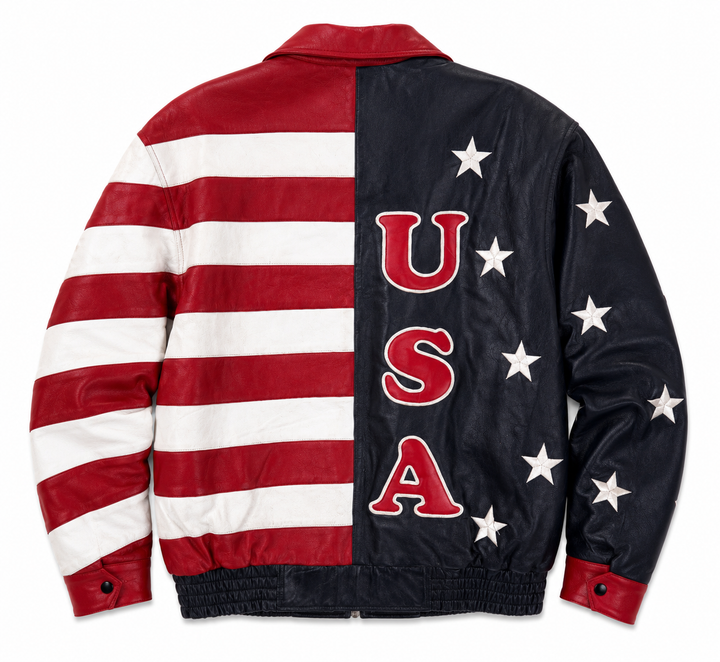 Vintage Leather Gallery Stars and Stripe Leather Bomber Jacket