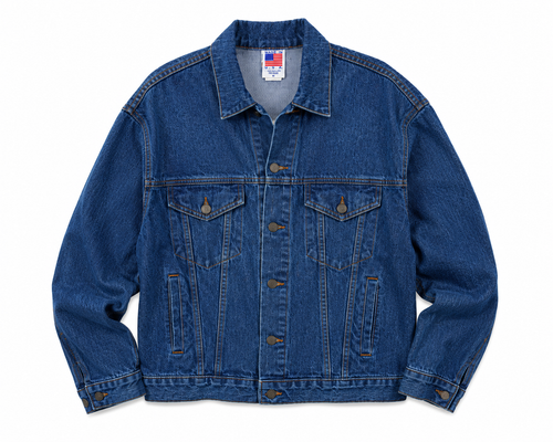 Vintage Dark Blue Embossed American Flag Trucker Jacket