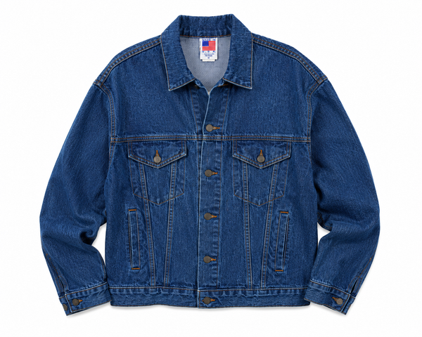 Vintage Dark Blue Embossed American Flag Trucker Jacket