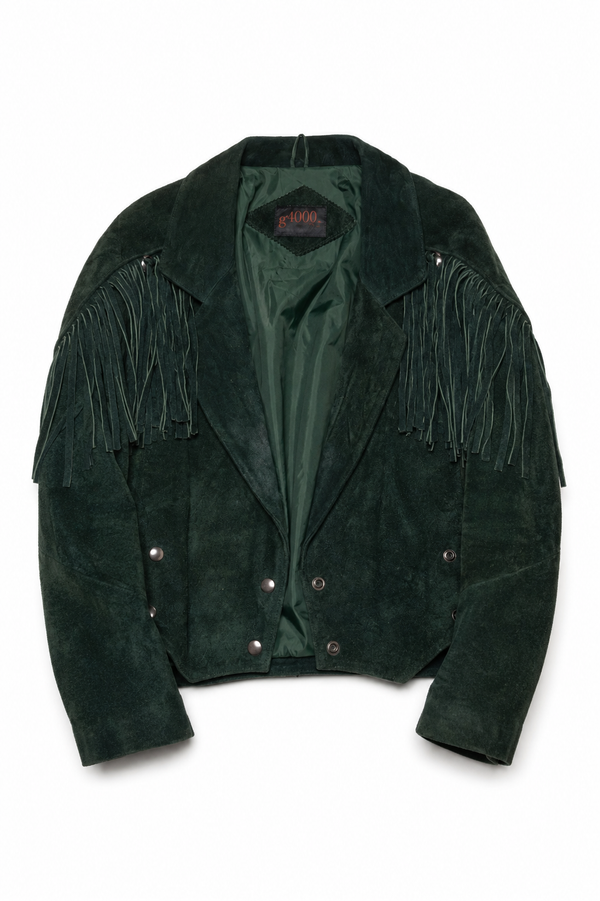 Vintage Green Suede Fringe Western Jacket