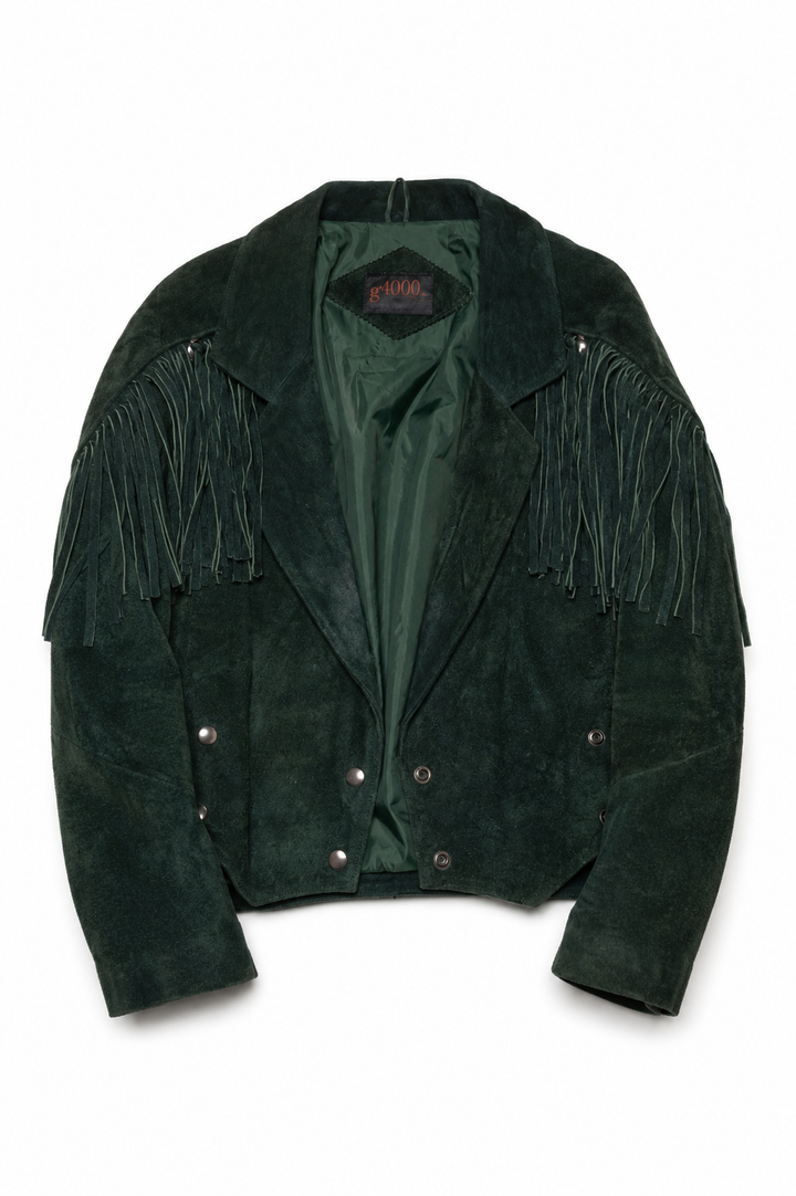 Vintage Green Suede Fringe Western Jacket