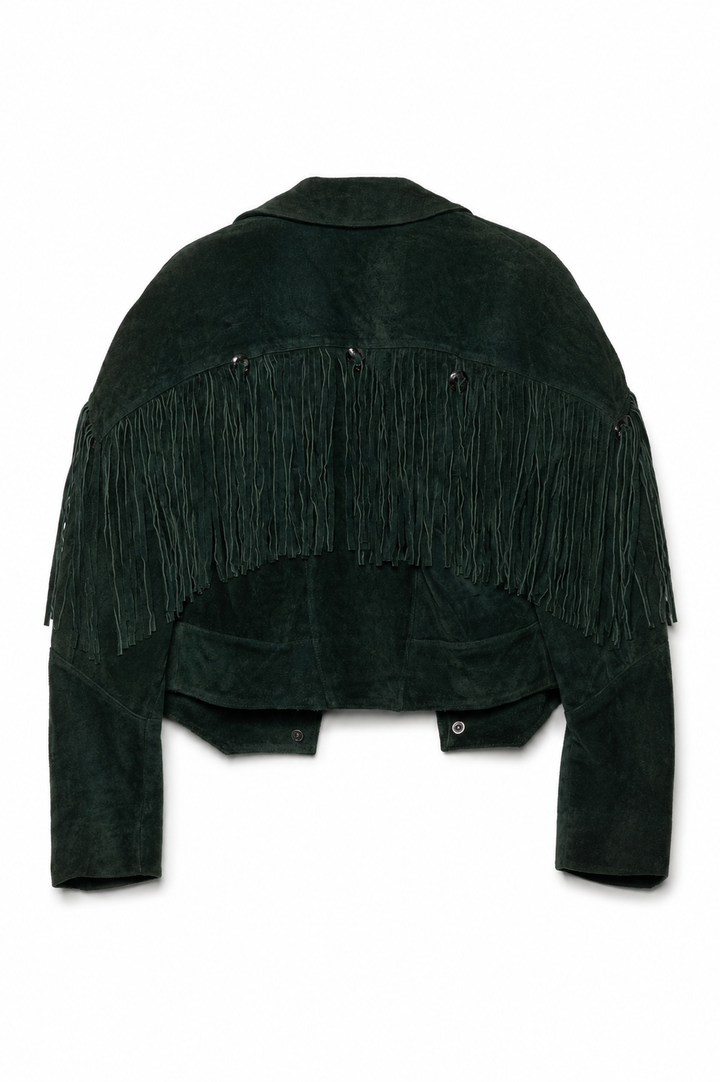 Vintage Green Suede Fringe Western Jacket