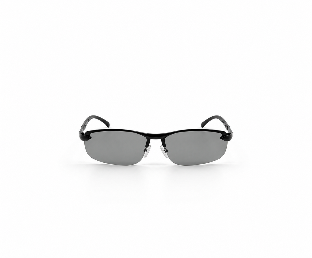 Black Rimless Wraparound Shield Sunglasses