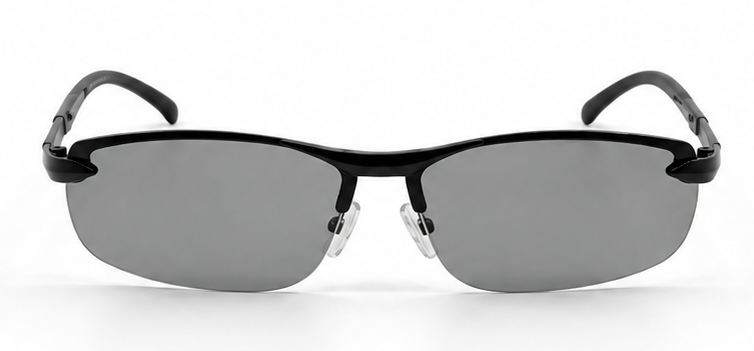 Black Rimless Wraparound Shield Sunglasses