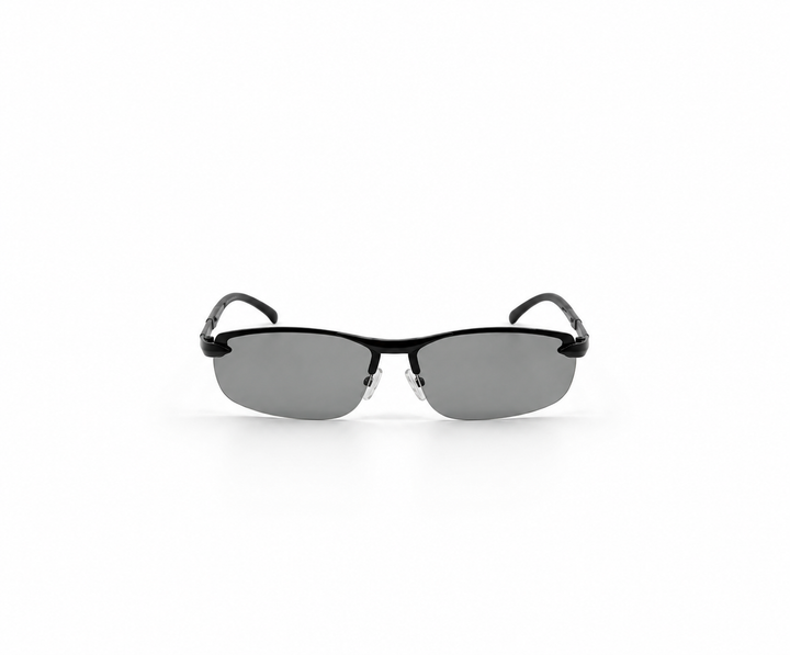 Black Rimless Wraparound Shield Sunglasses