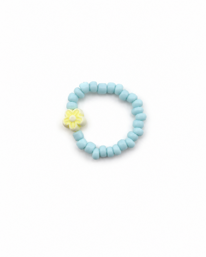 Baby Blue &amp; Yellow Flower Beaded Ring