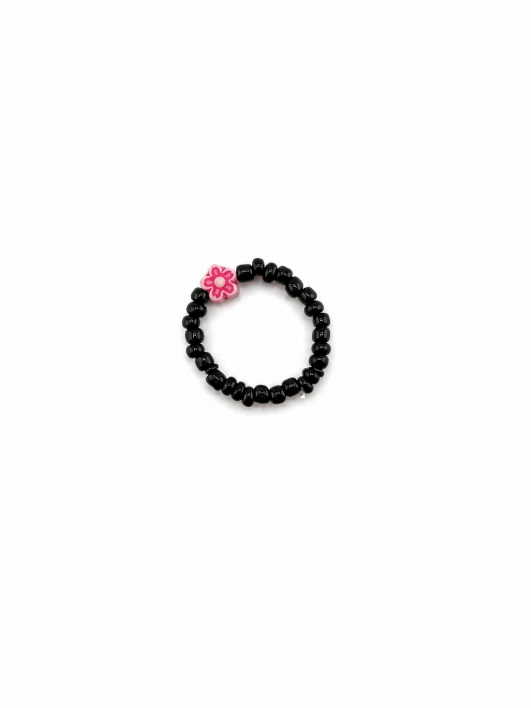 Black &amp; Pink Dainty Flower Beaded Ring