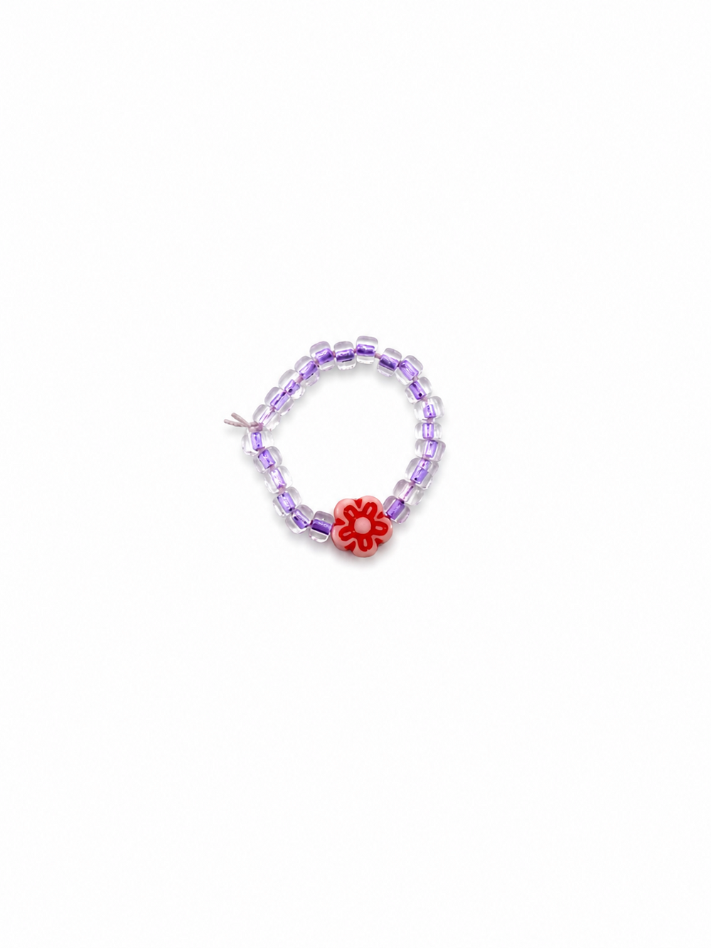 Translucent Purple & Red Flower Beaded Ring