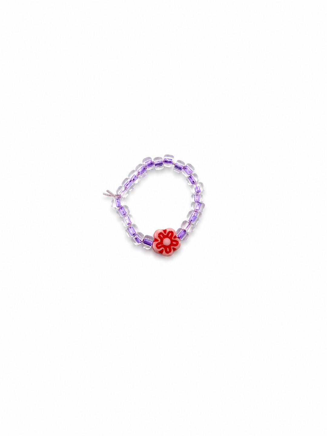 Translucent Purple &amp; Red Flower Beaded Ring