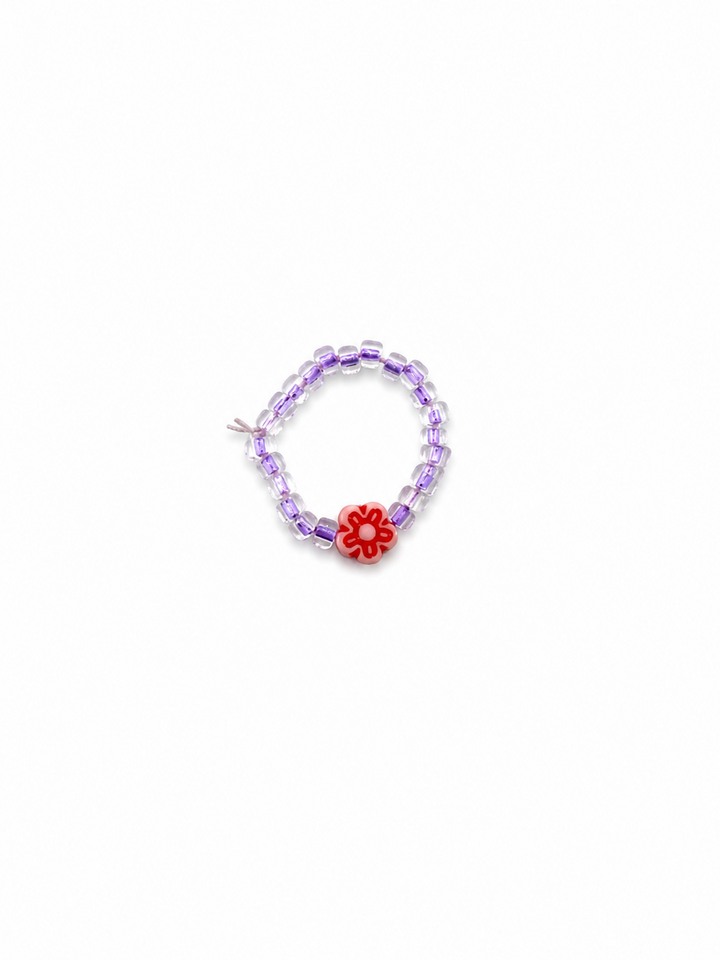 Translucent Purple &amp; Red Flower Beaded Ring