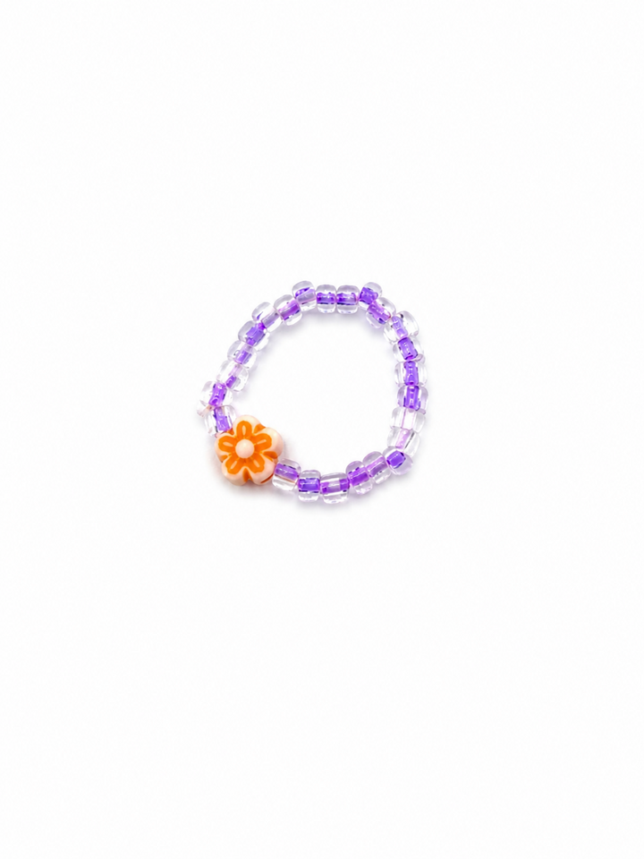 Translucent Purple &amp; Orange Flower Beaded Ring