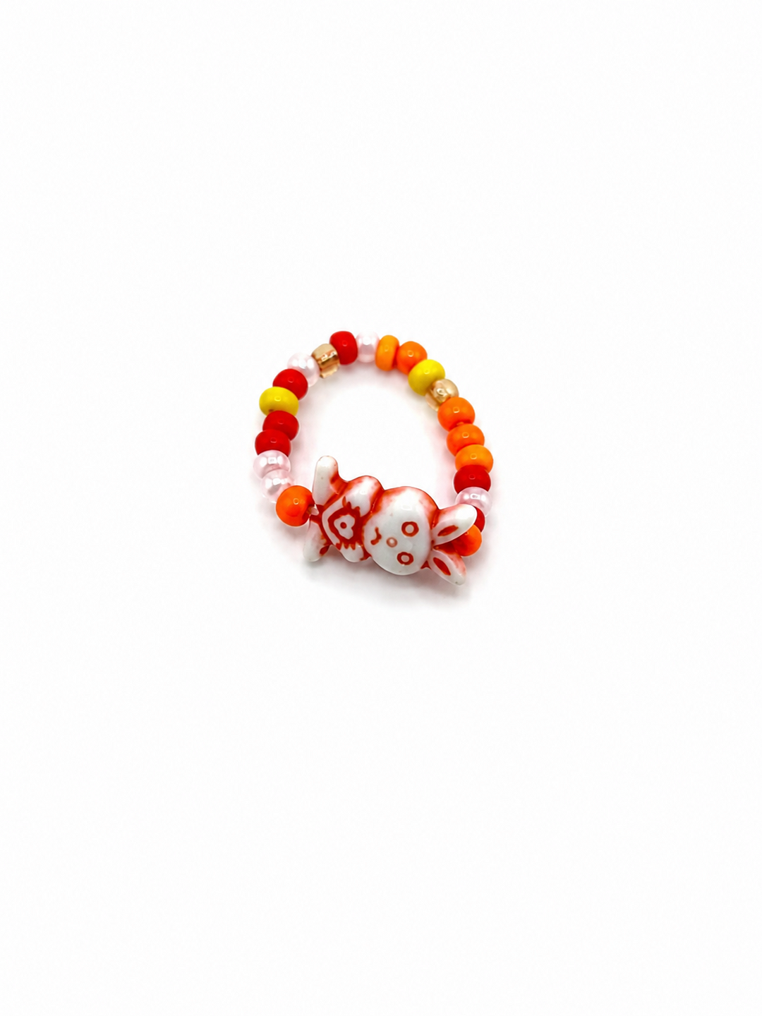 Orange &amp; Red Bunny Beaded Ring
