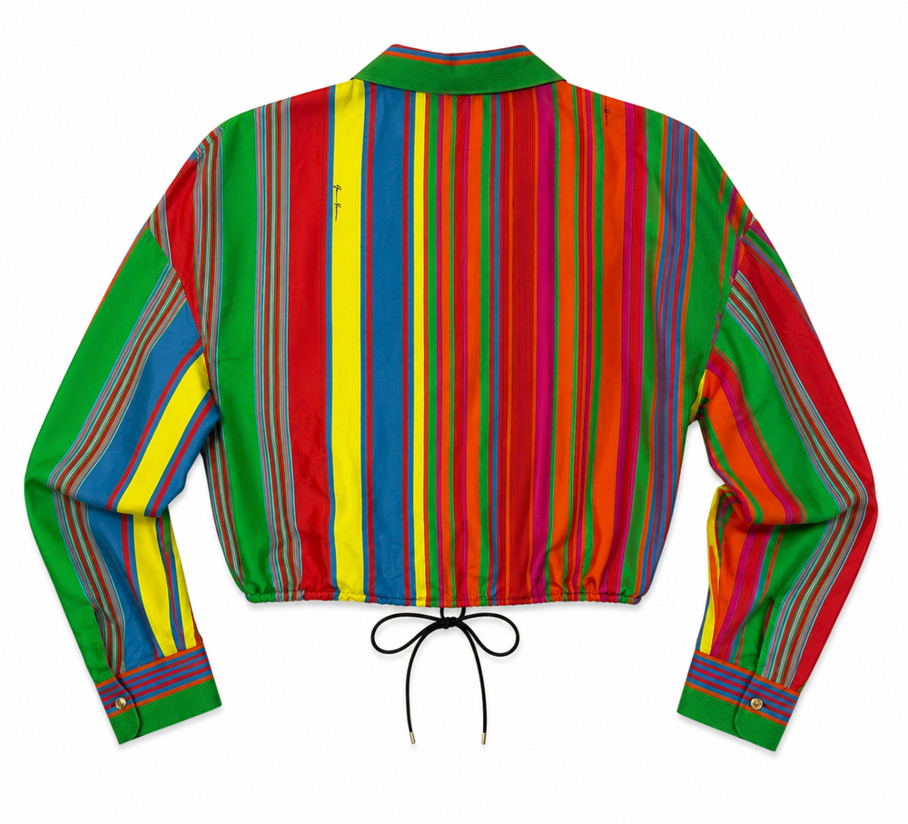 Vintage Versace Multicolor Striped Cropped Drawstring Blouse