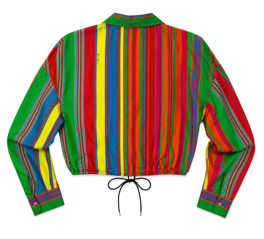 Vintage Versace Multicolor Striped Cropped Drawstring Blouse