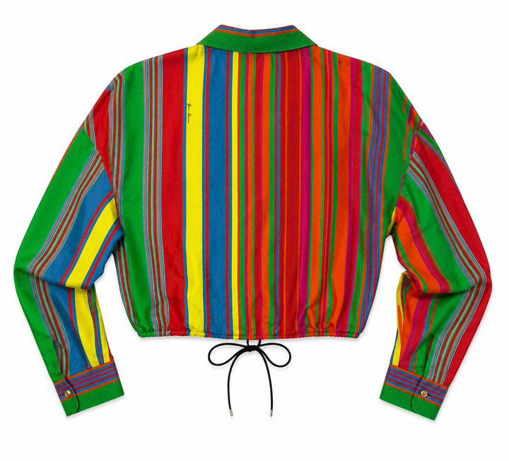 Vintage Versace Multicolor Striped Cropped Drawstring Blouse