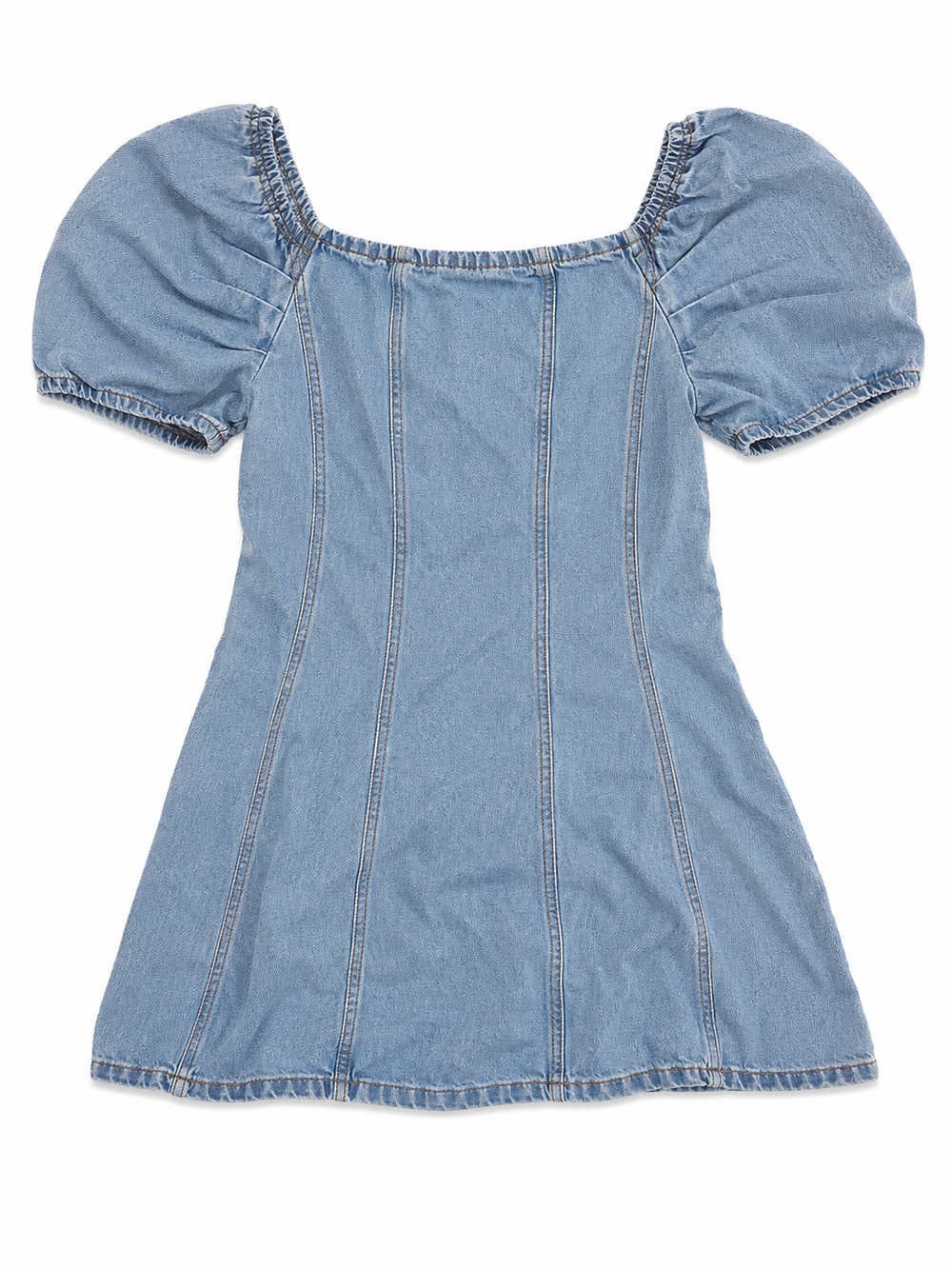 C/MEO Collective Blue Puff-Sleeve Buttoned Denim Mini Dress