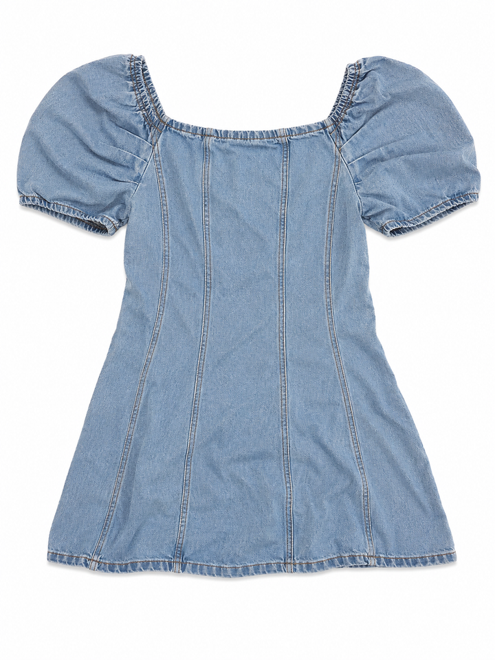 C/MEO Collective Blue Puff-Sleeve Buttoned Denim Mini Dress