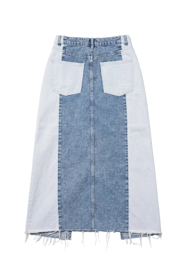 Driftwood Reworked Two-Tone Split Denim Skirt