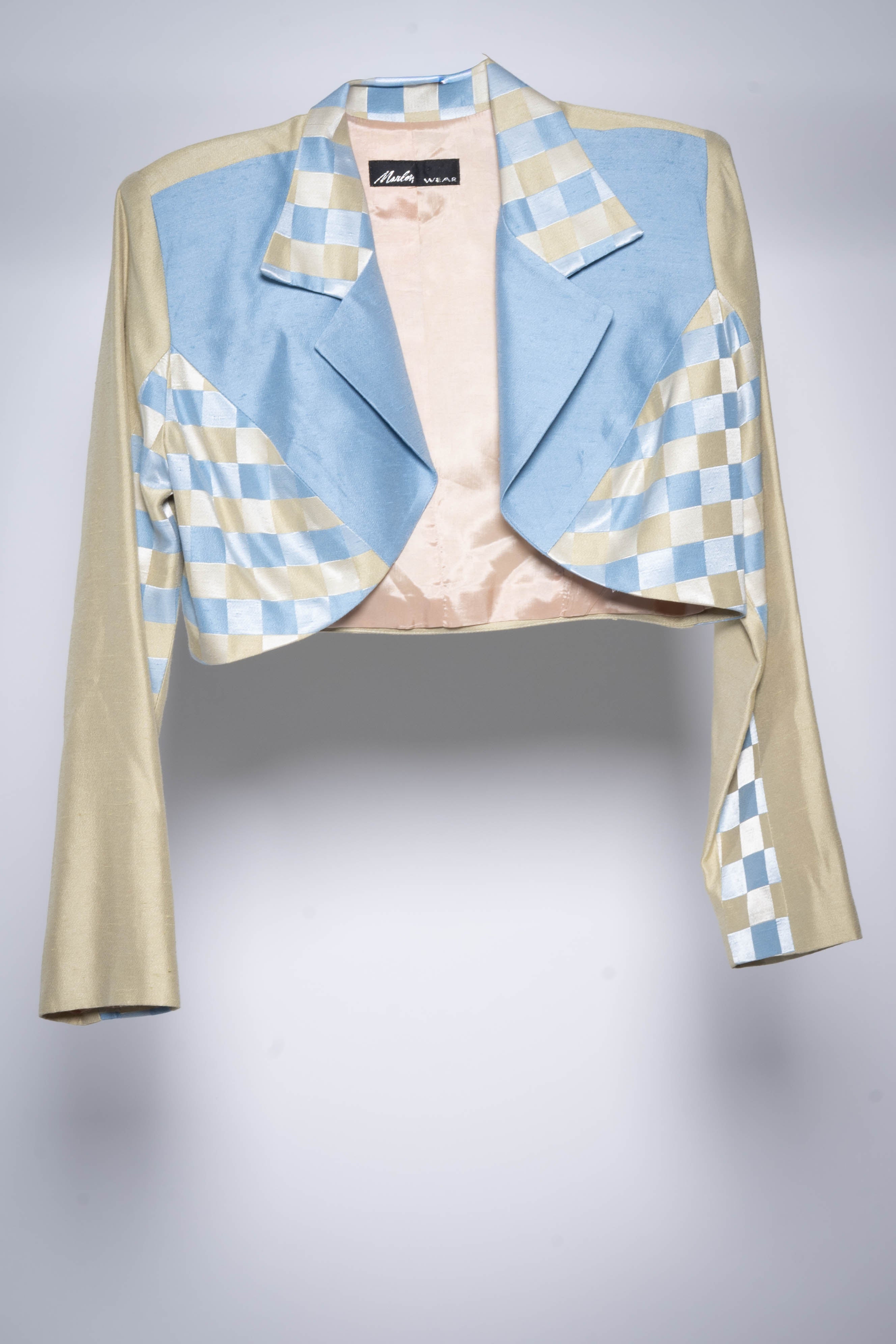 Marlom Wear Blue and Green Cropped Blazer