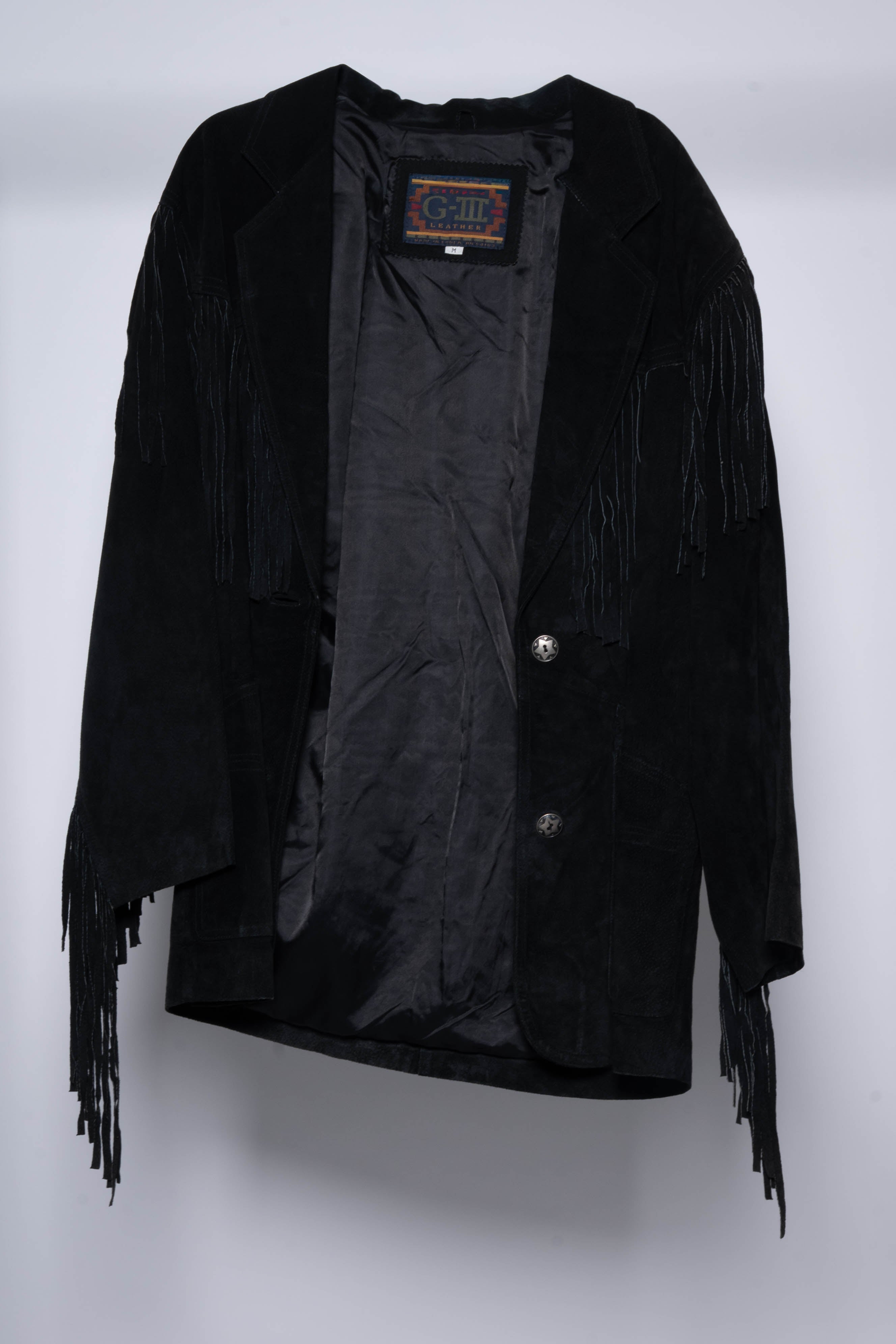 G III Black Long Fringe Jacket