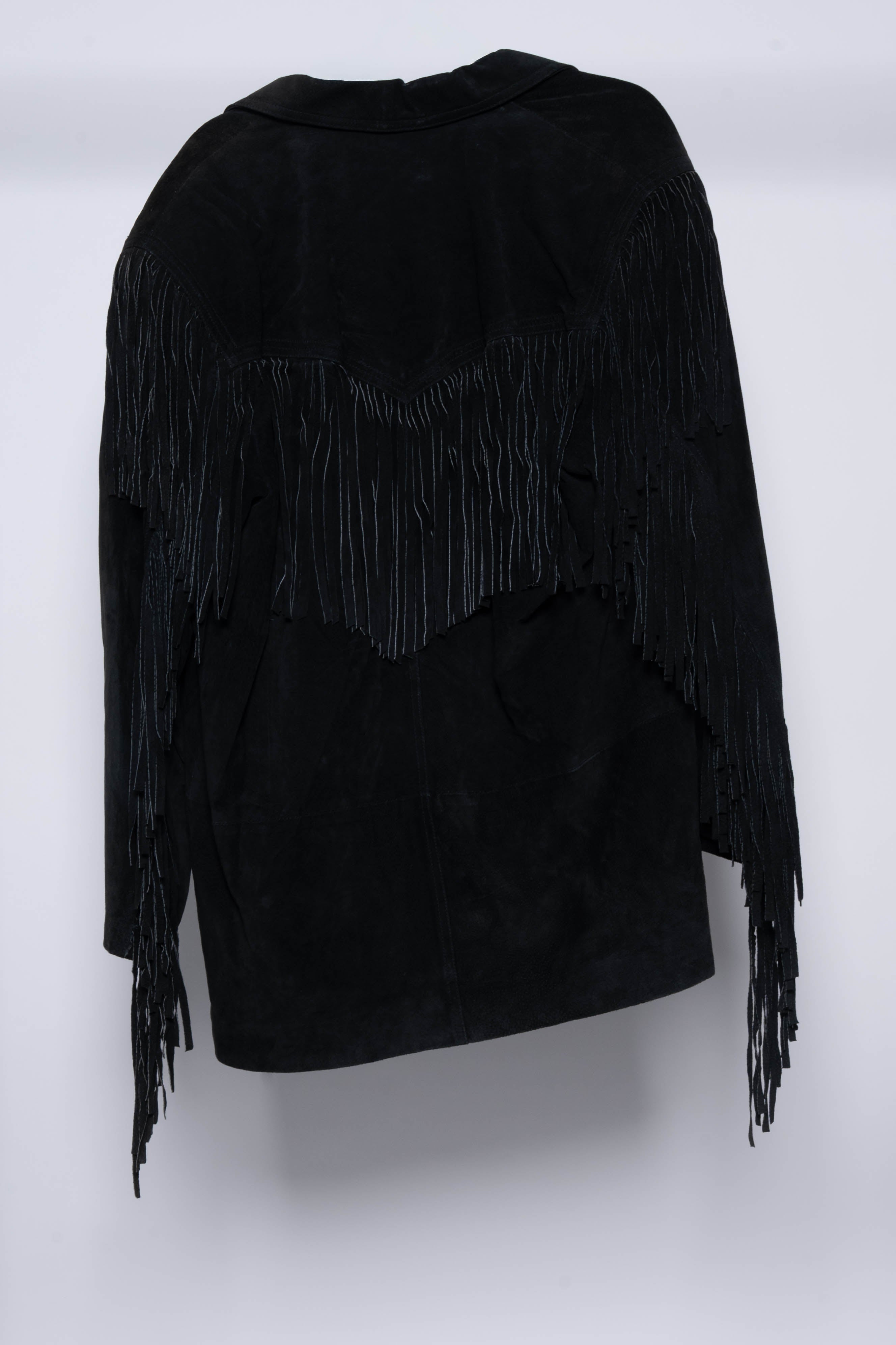 G III Black Long Fringe Jacket
