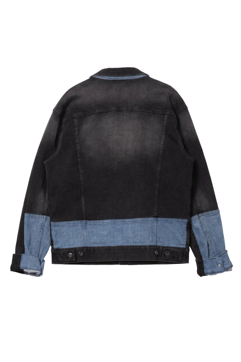 Black and blue denim jacket on a white background