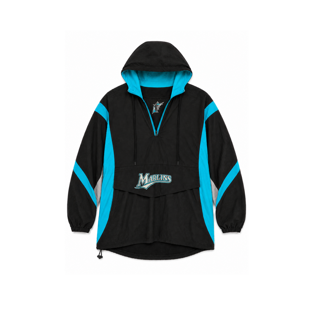 Vintage Florida Marlins Black &amp; Teal Pullover Windbreaker Jacket