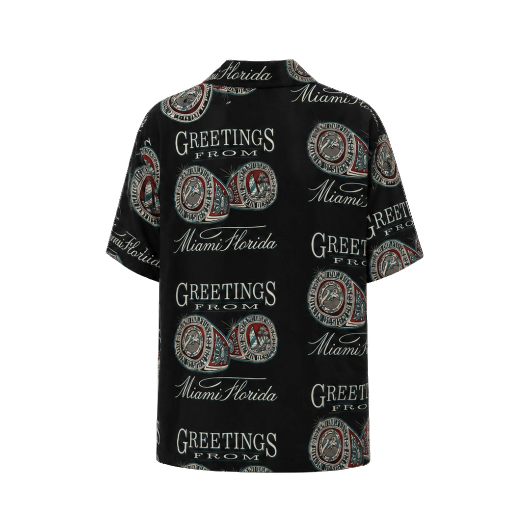 Duvin Miami Dolphins Greeting From Miami FL Short Sleeve Button Up