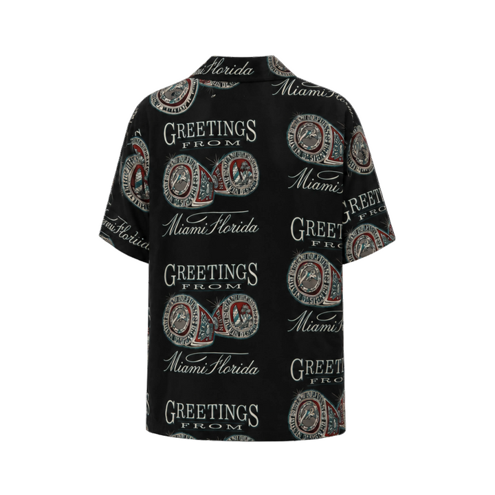 Duvin Miami Dolphins Greeting From Miami FL Short Sleeve Button Up