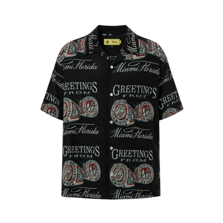 Duvin Miami Dolphins Greeting From Miami FL Short Sleeve Button Up