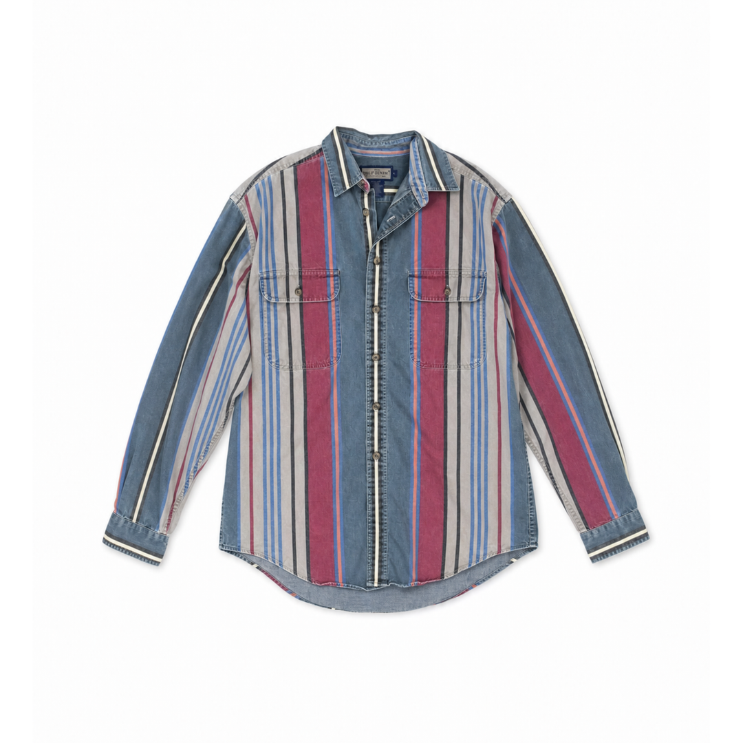 Vintage Faded Striped Button-Down Shirt