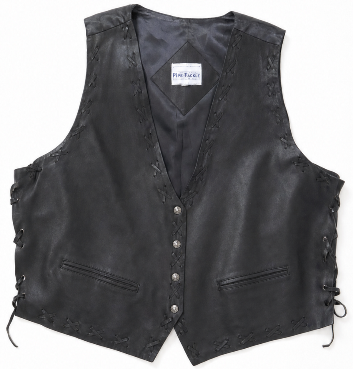 Vintage Black Leather 'Laced' Vest