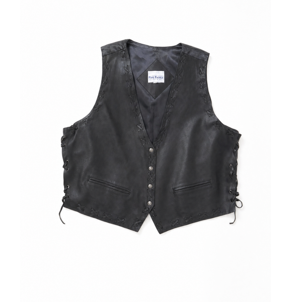 Vintage Black Leather 'Laced' Vest