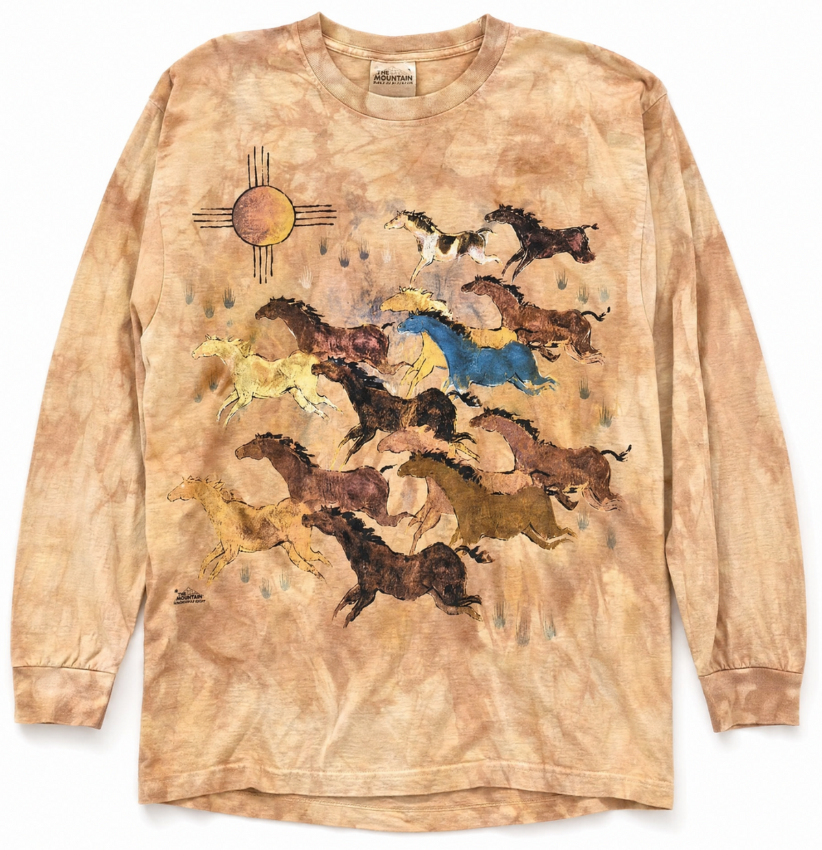 Orange 'Western Horses' Tie-Dye Long Sleeve Graphic T-Shirt
