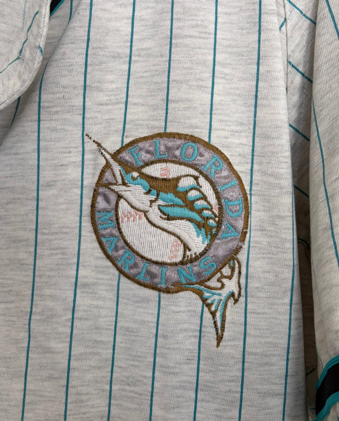 Vintage Florida Marlins MLB Grey Pinstripe Baseball Jersey