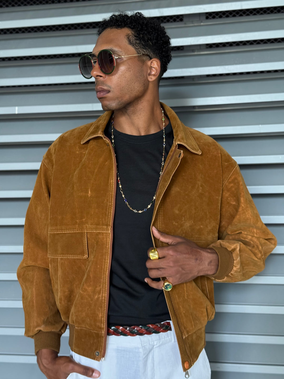 Vintage Suede Bomber Jacket