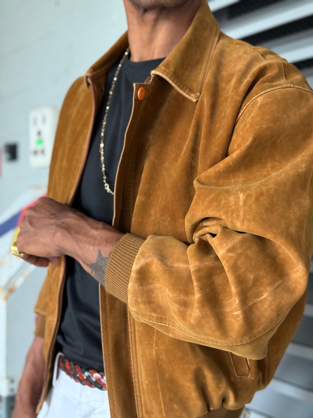 Vintage Suede Bomber Jacket