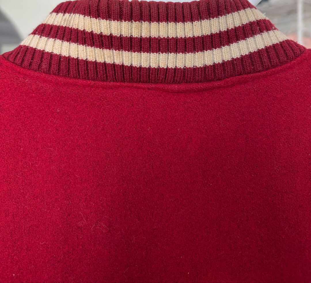 Vintage Phat Farm Red Wool &amp; Cream Leather Varsity Jacket