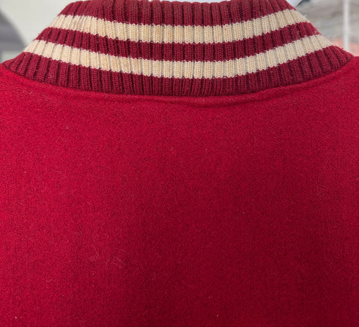Vintage Phat Farm Red Wool &amp; Cream Leather Varsity Jacket