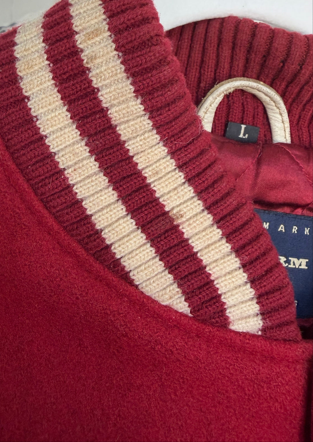 Vintage Phat Farm Red Wool &amp; Cream Leather Varsity Jacket