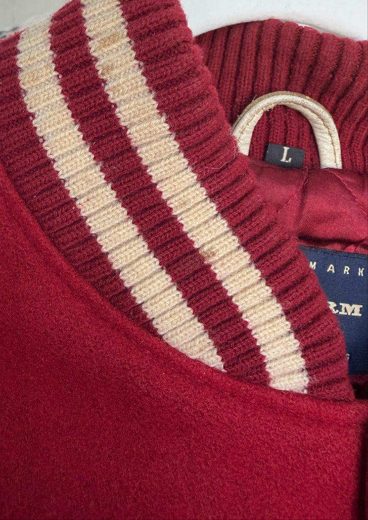Vintage Phat Farm Red Wool &amp; Cream Leather Varsity Jacket