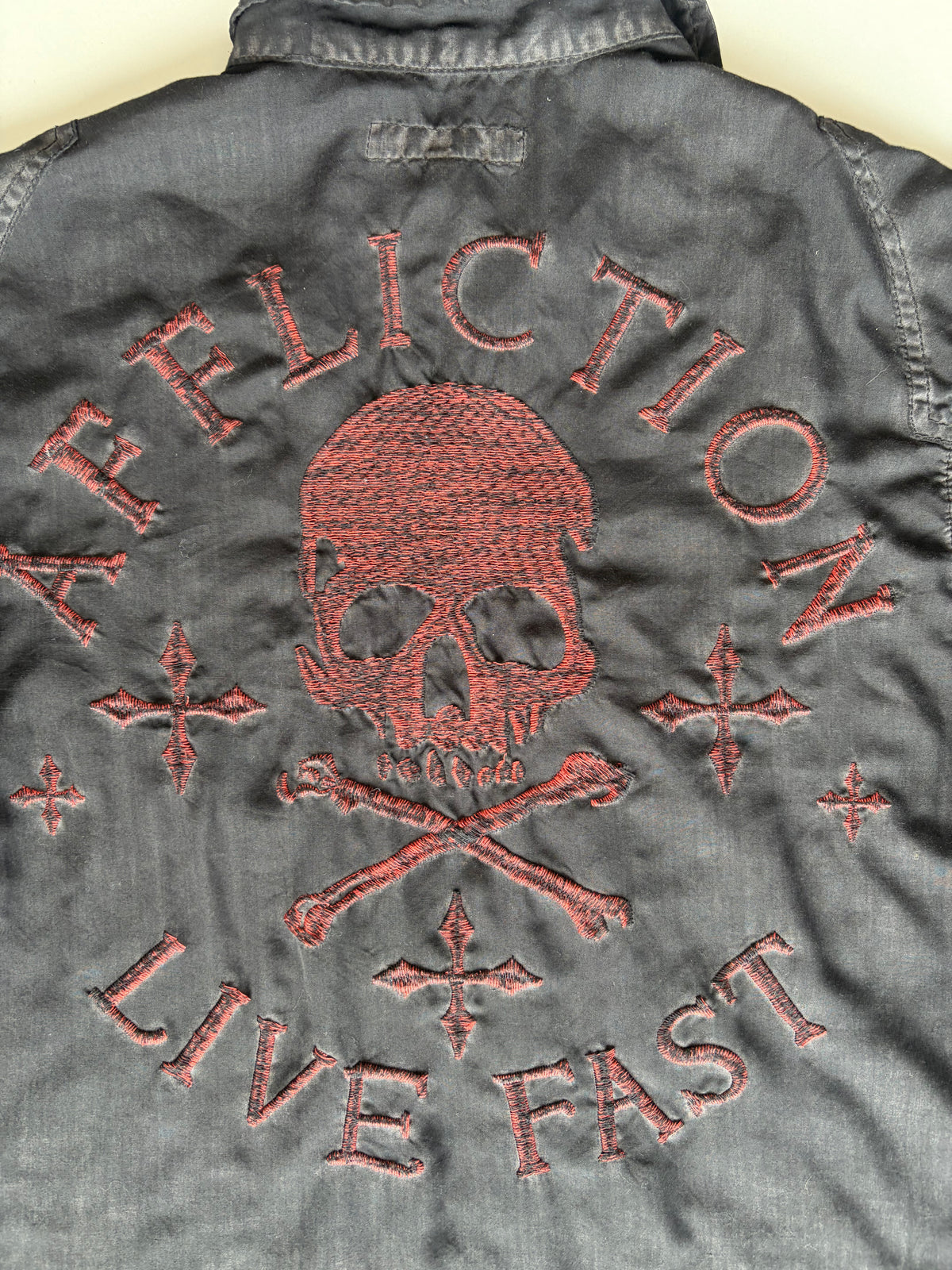 Affliction Black & Red Skull Embroidered Long Sleeve Button-Up Shirt