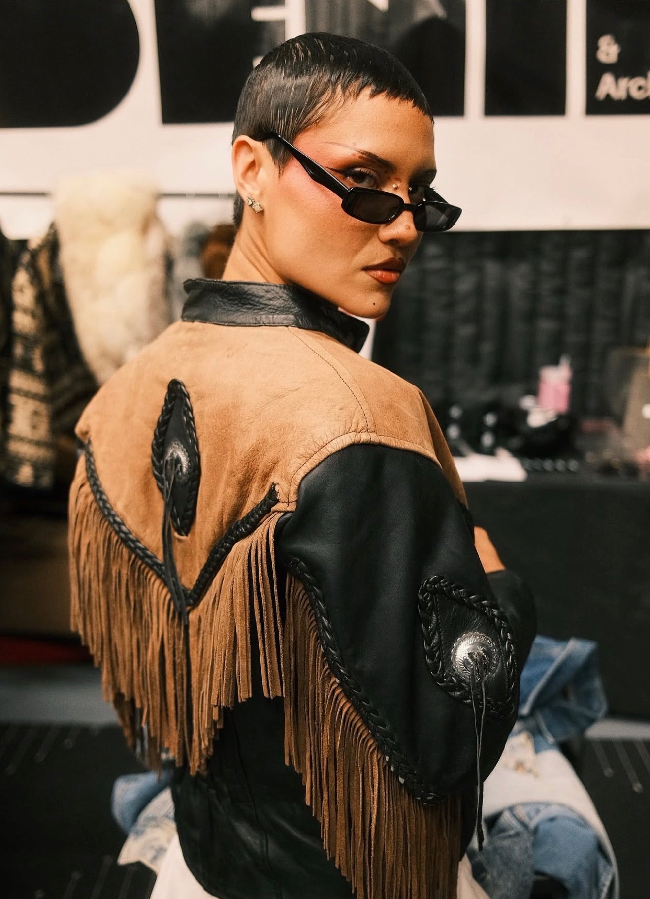 Unik Brown and Black Fringe Jacket