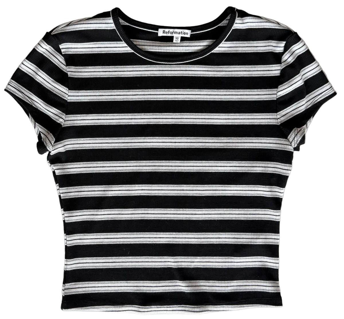 Reformation Cropped Black & White Striped Shirt