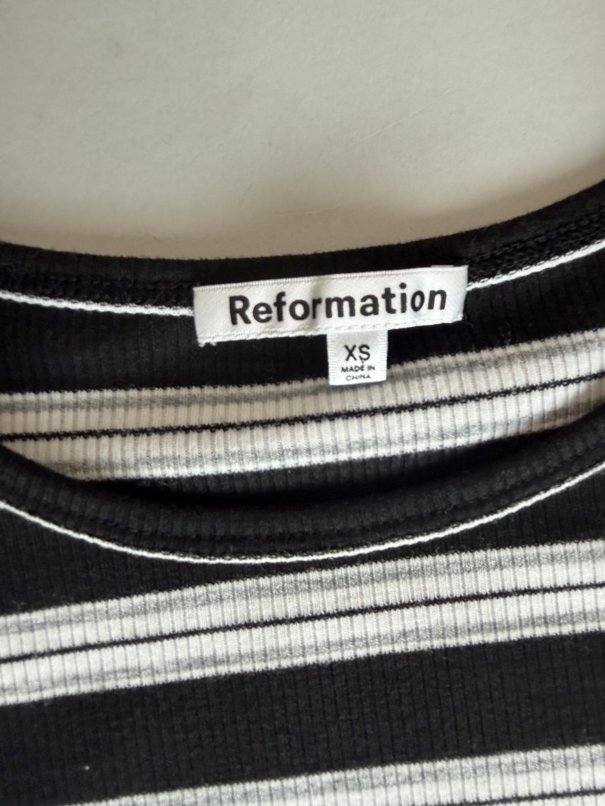 Reformation Cropped Black & White Striped Shirt