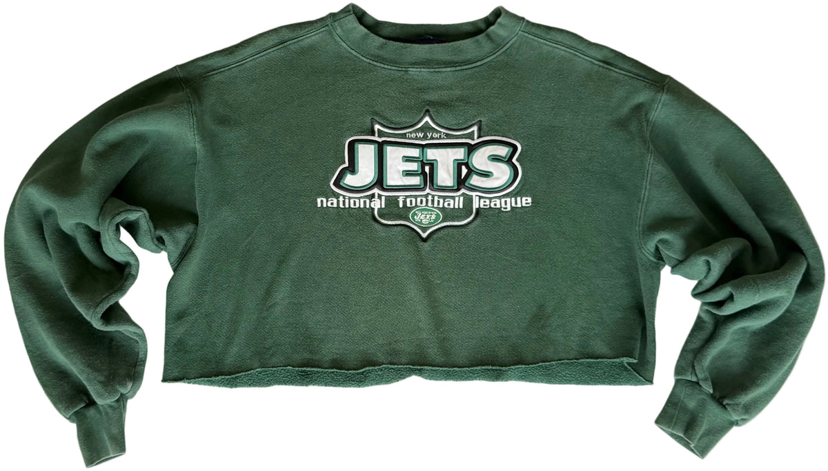 Vintage New York Jets Cut-Off Cropped Green Crewneck