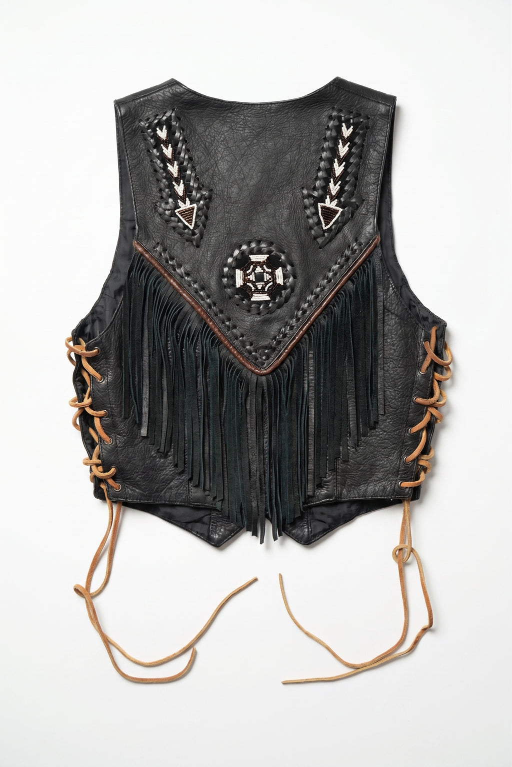 Beaded Arrow Genuine Leather Fringe Vest