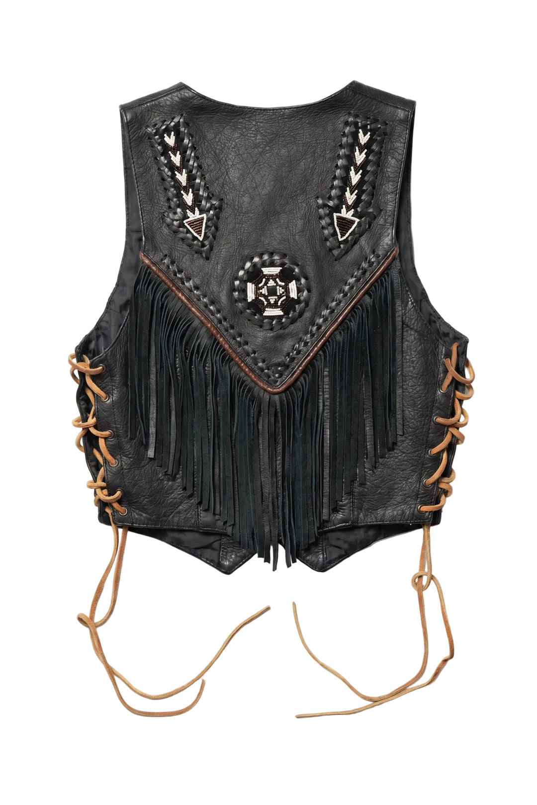 Beaded Arrow Genuine Leather Fringe Vest