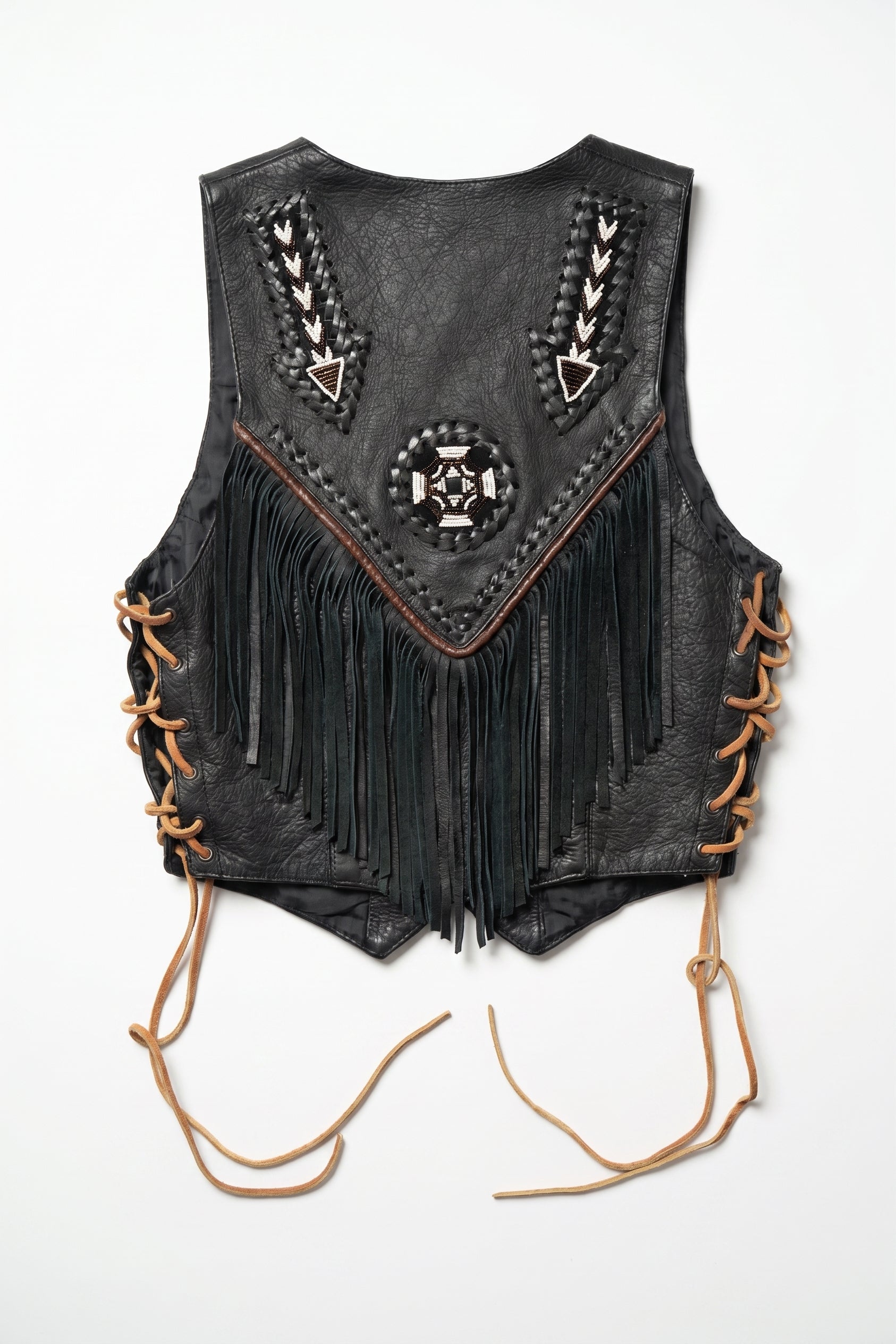Beaded Arrow Genuine Leather Fringe Vest