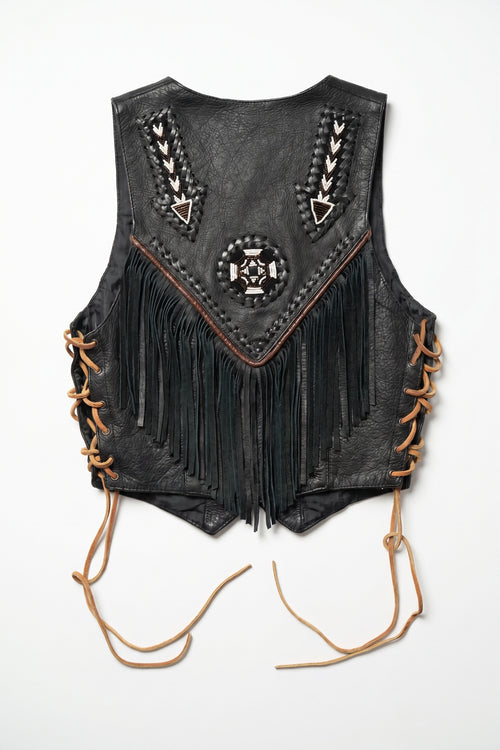 Beaded Arrow Genuine Leather Fringe Vest